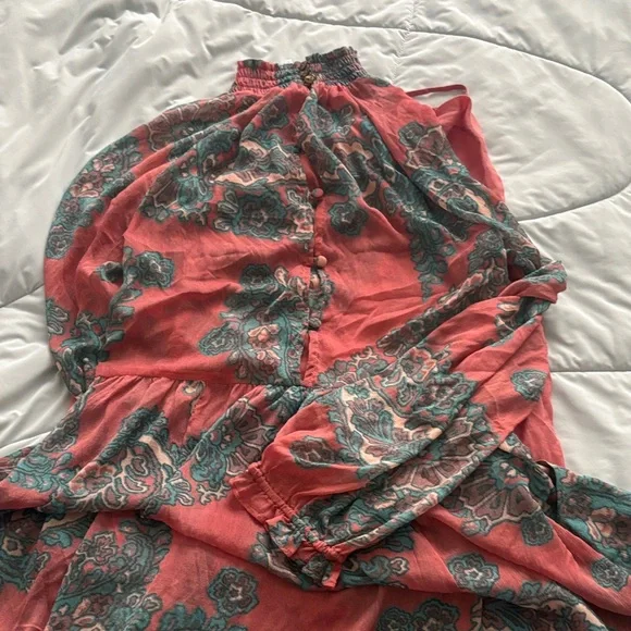 Free People Coral and Teal Floral Dress - Picture 4 of 5